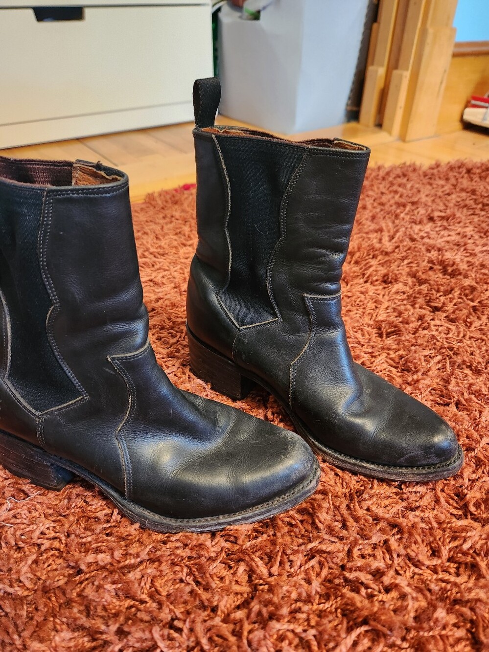 FRYE Black Leather Mid-Calf Western Boots